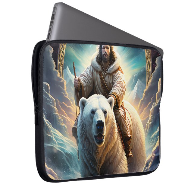 Jesus auf einem Eisbären Laptopschutzhülle (Vorne Rechts)