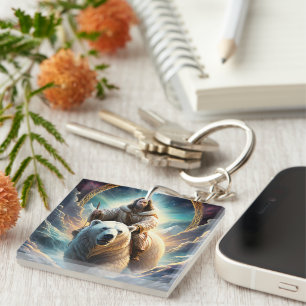 Jesus auf einem Eisbären Schlüsselanhänger