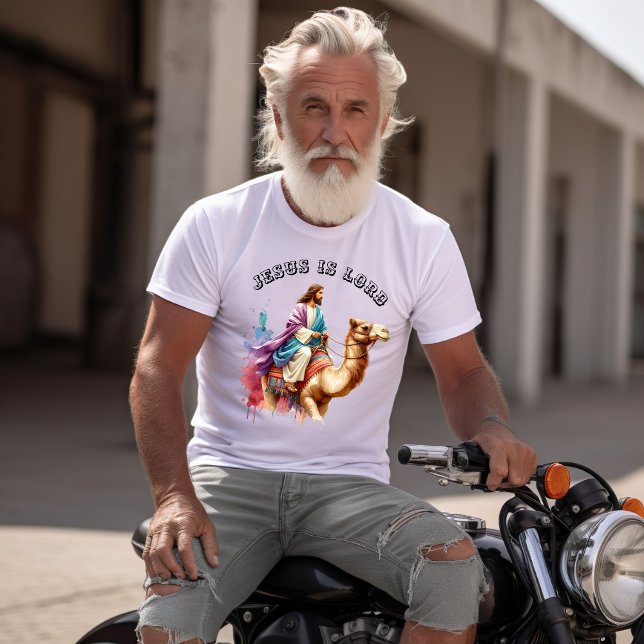 Jesus auf einem Kamel in bunten Wüsten T-Shirt (Von Creator hochgeladen)