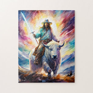 Jesus auf einem weißen Buffalo mit einem leichten Puzzle