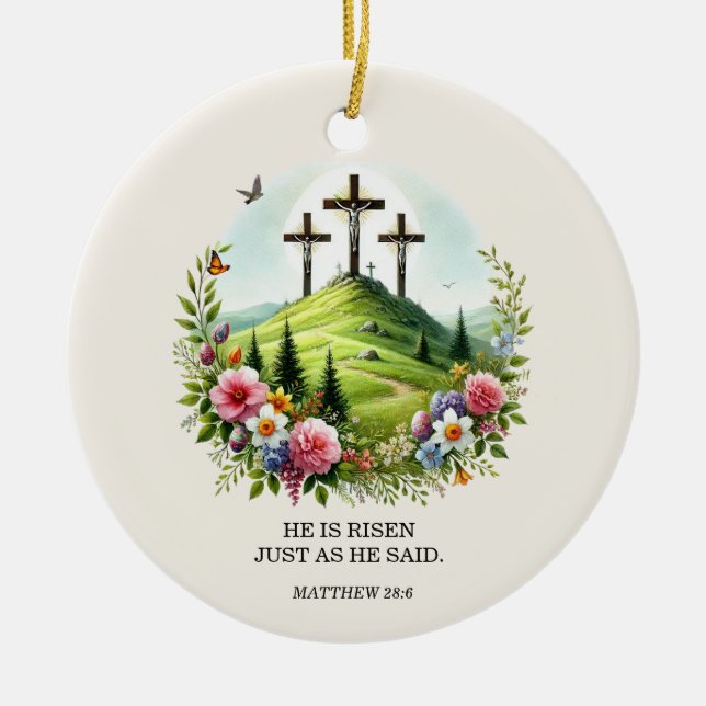Jesus auf Kreuz Er ist Riser Oster Keramik Ornament (Vorne)