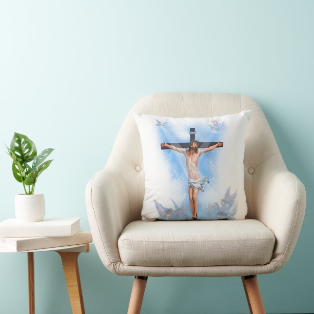 Jesus auf Kreuz mit Vögeln Pillow Kissen (Stuhl )