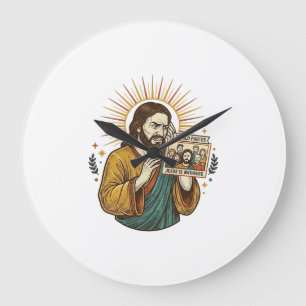 Jesus Augen geschlossen getaggtes Gruppenfoto unvo Große Wanduhr