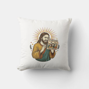 Jesus Augen geschlossen getaggtes Gruppenfoto unvo Kissen