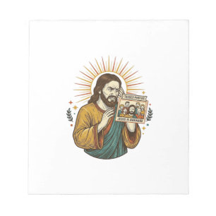 Jesus Augen geschlossen getaggtes Gruppenfoto unvo Notizblock