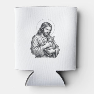 Jesus aus der Vintage-Zeit mit Katze Gravur Grafik Dosenkühler