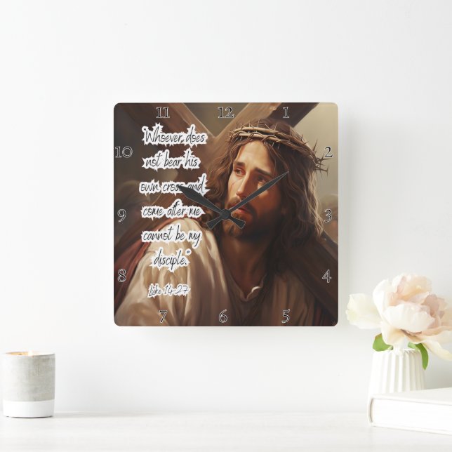 Jesus: Bär dein Kreuz, Schüler Quadratische Wanduhr (Zuhause)