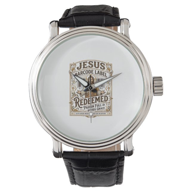 Jesus Barcode Etikett Erlöst Jesus Barcode Erlöst Armbanduhr (Vorderseite)