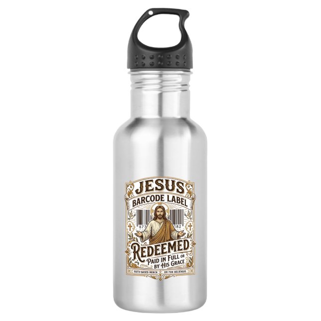 Jesus Barcode Etikett Erlöst Jesus Barcode Erlöst Edelstahlflasche (Vorderseite)