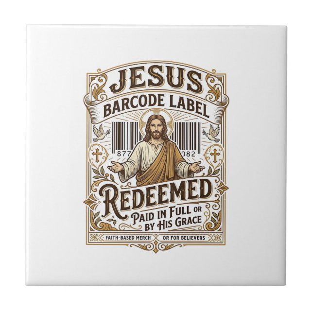 Jesus Barcode Etikett Erlöst Jesus Barcode Erlöst Fliese (Vorderseite)