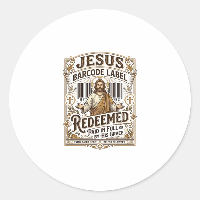 Jesus Barcode Etikett Erlöst Jesus Barcode Erlöst Runder Aufkleber (Vorderseite)