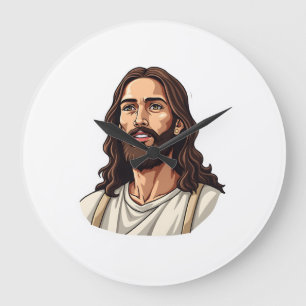 Jesus Barmherzigkeit Gesicht Vintage Gravur Weißes Große Wanduhr