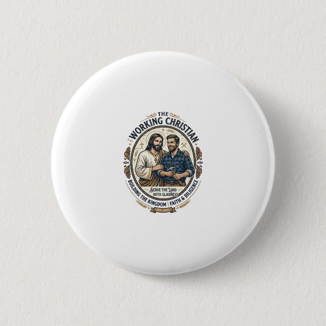 Jesus Bauhandwerk Berufsshirt Christliches Grafik_ Button (Vorderseite)