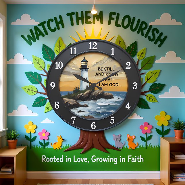 Jesus Be Still Coastal Lighthouse Große Wanduhr (Von Creator hochgeladen)