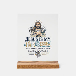Jesus Beauty Salon Friseur T-Shirt Inspiration Acrylschild