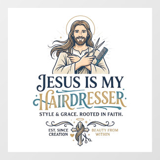 Jesus Beauty Salon Friseur T-Shirt Inspiration Fensteraufkleber