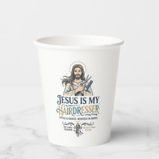 Jesus Beauty Salon Friseur T-Shirt Inspiration Pappbecher