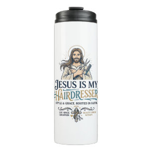 Jesus Beauty Salon Friseur T-Shirt Inspiration Thermosbecher