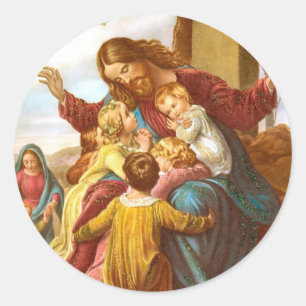 Jesus begrüßt Kinderrunde Aufkleber