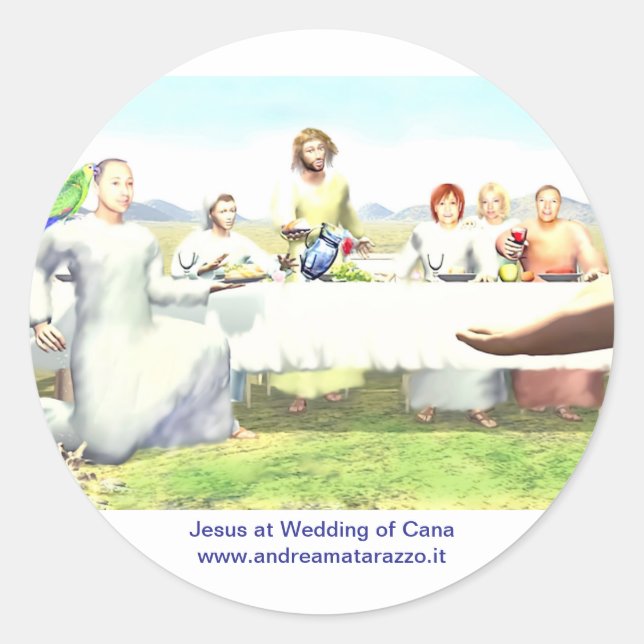 Jesus bei der Hochzeit von Cana Runder Aufkleber (Vorderseite)