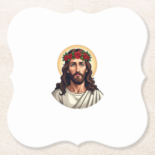 Jesus bekrönte Rose Vintage-Stich-Shirt 2 Untersetzer