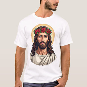 Jesus bekrönte Rosen-Vintage-Stich-Shirt 2 T-Shirt