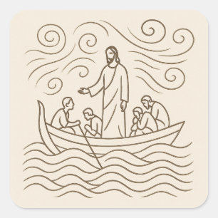 Jesus beruhigt den Sturm Line Art Aufkleber