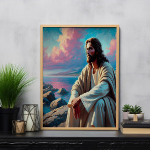 Jesus Besiedlung neben der majestätischen Küste Poster