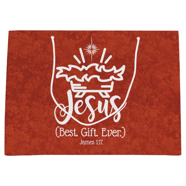JESUS BEST GIFT EVENT Christmas Scripture Red Große Geschenktüte (Vorderseite)