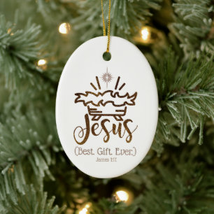 JESUS BEST GIFT EVER Krippe Star Weihnachten Keramik Ornament