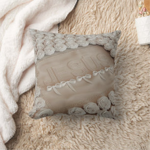 JESÚS besticktes Kissen - 3D-Render Beige