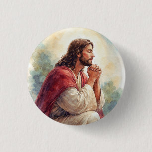 Jesus betend Wasserfarben Kunst   Christlicher Gla Button