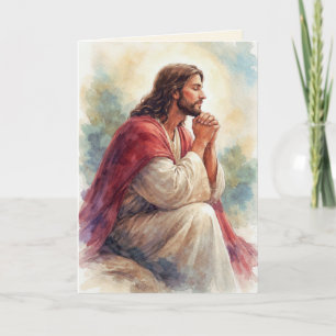 Jesus betend Wasserfarben Kunst   Christlicher Gla Karte