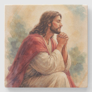 Jesus betend Wasserfarben Kunst Christlicher Gla Steinuntersetzer