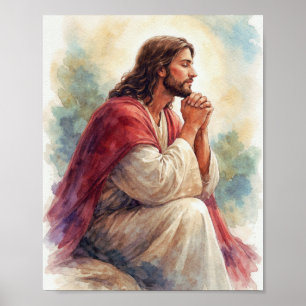 Jesus betend Wasserfarbenkunst Christlicher Glau Poster