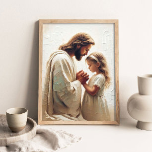 Jesus betet mit Mädchen, Christliche Malerei, Jesu Poster
