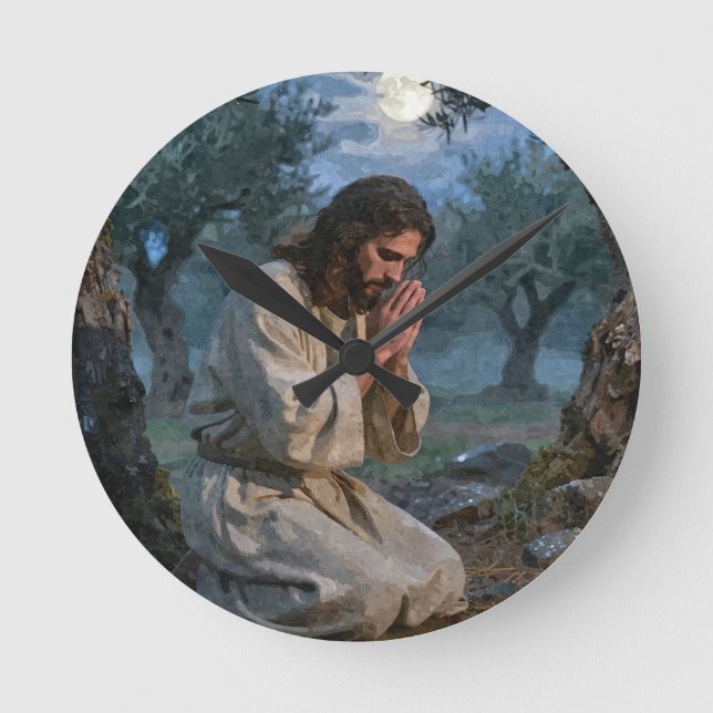 Jesus betet runde wanduhr (Vorderseite)