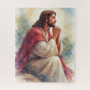 Jesus betet Wasserfarben-Kunst   Christlicher Glau Puzzle