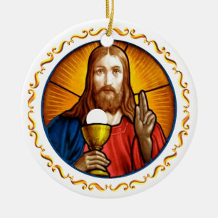 Jesus-Bild mit goldenem Rahmen Keramik Ornament