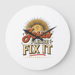 Jesus Bitte Repariere Es Vintage Christliche Typog Große Wanduhr