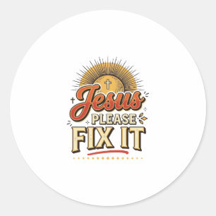 Jesus Bitte Repariere Es Vintage Christliche Typog Runder Aufkleber