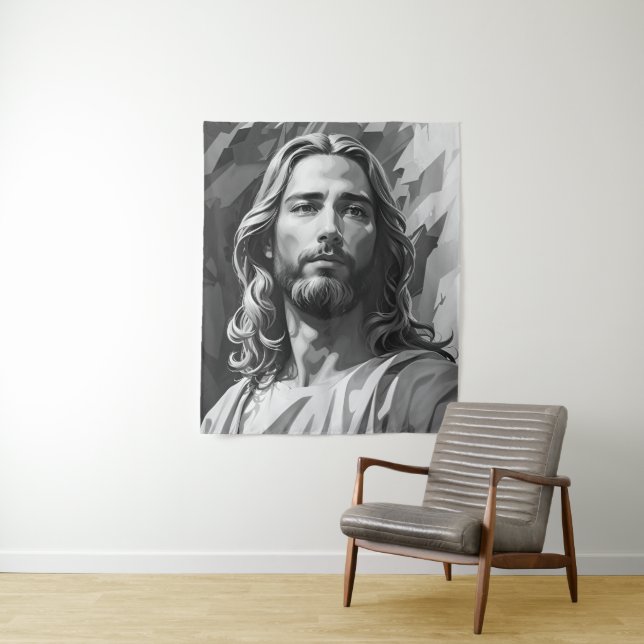 Jesus Black and White Tapestry Wandteppich (Beispiel)