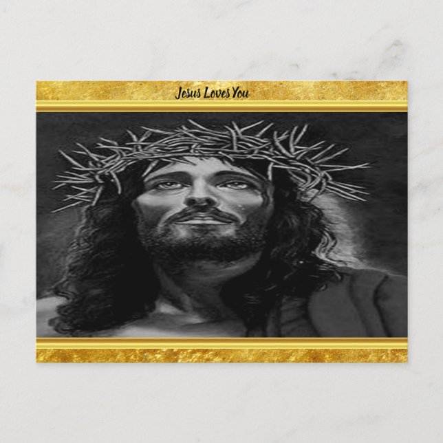 Jesus blickte in den Himmel mit Goldfolie Postkarte (Vorderseite)