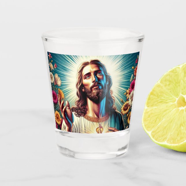Jesus Blume hat Brille geschossen! Schnapsglas (Vorderseite)