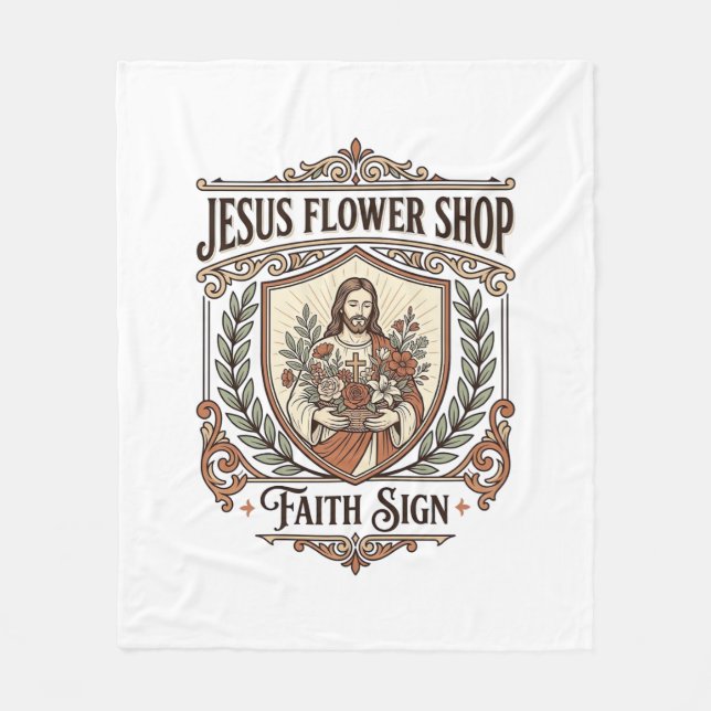 Jesus Blumenladen Glaubensschild Jesus Blumenladen Fleecedecke (Vorderseite)