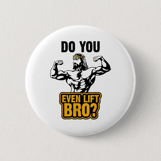 Jesus Bodybuilding T-Shirt - Trainierst du überhau Button (Vorderseite)