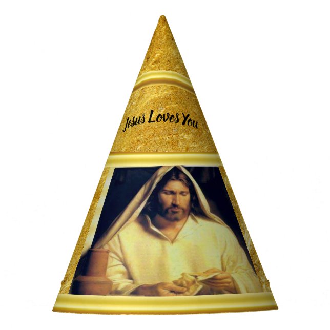 Jesus Bread Matthew 14-13 Gold Textur Partyhütchen (Vorderseite)
