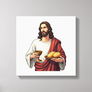 Jesus Bread Wine Vintage Engraving Tee 2 Leinwanddruck
