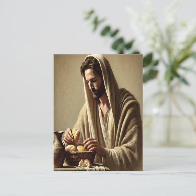 Jesus Breaking Brot in göttlichen Frieden Postkarte (Stehend Vorderseite)
