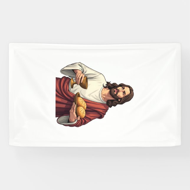Jesus Brot Wein Vintage Gravur Tee 2 Banner (Horizontal)